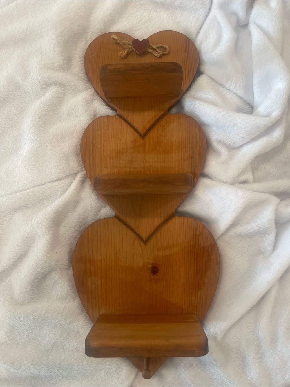 Triple Heart Wooden Wall Shelf - Brown Rustic Display